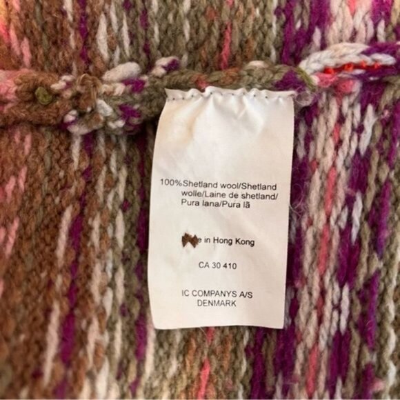 Vintage 90s Knit 100% Shetland Wool Herringbone Cardigan Size 3 - Picture 3 of 7